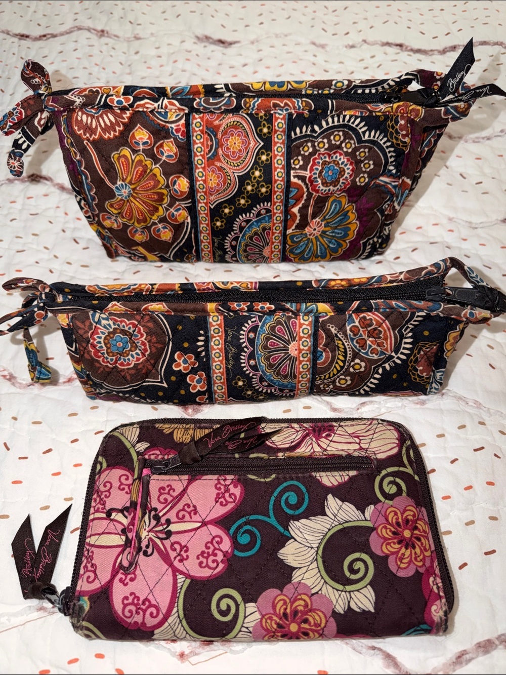 Vera Bradley Wallet Wristlet and 2 Zippered Pouches